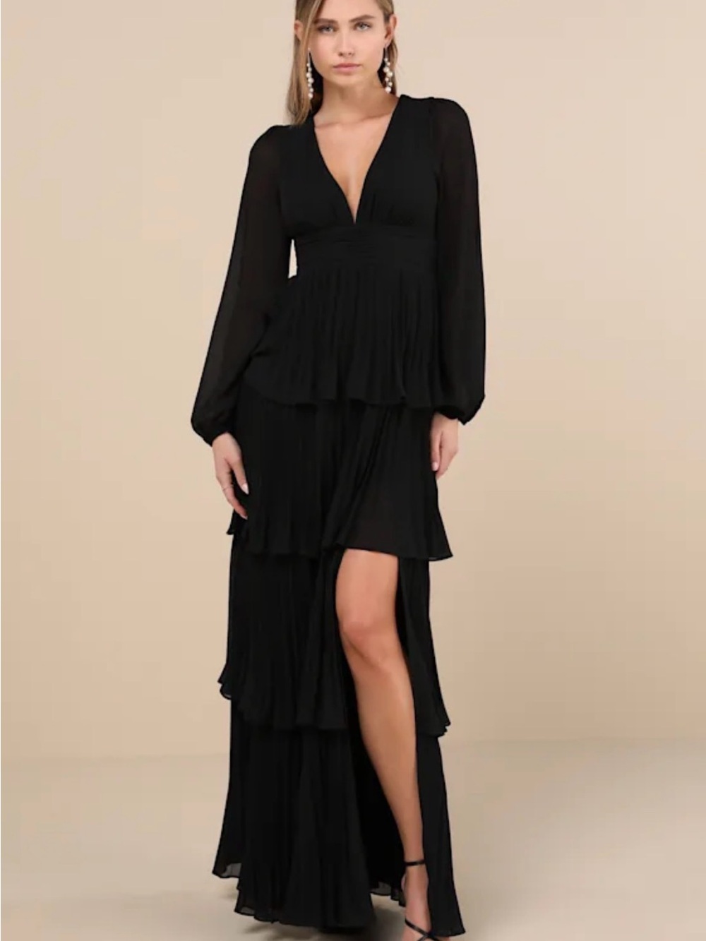 Lulu's Black Long Sleeve High-Low Tiered Maxi Dress